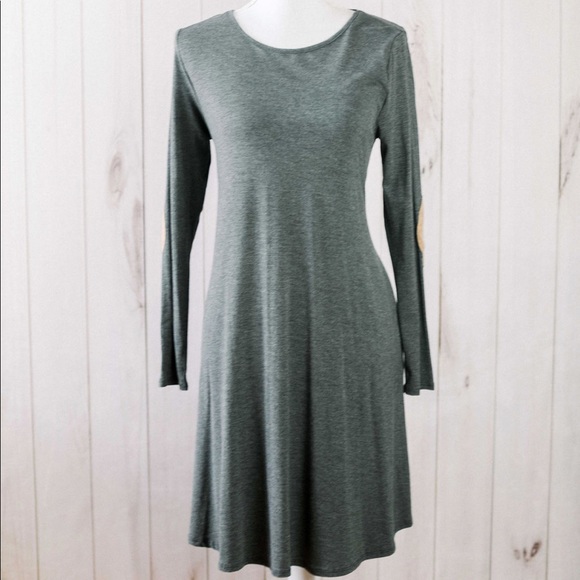 The Serenity Dress- grey long sleeve w/elbow patch - Picture 3 of 8